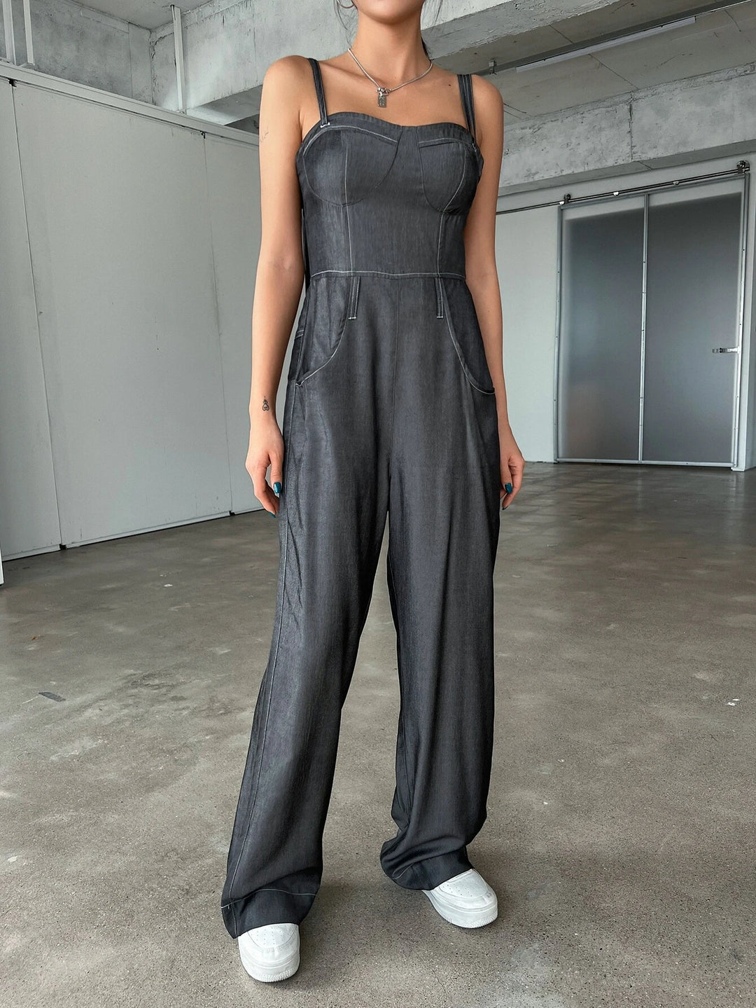 Casual Pocket Zip Cami Jumpsuit