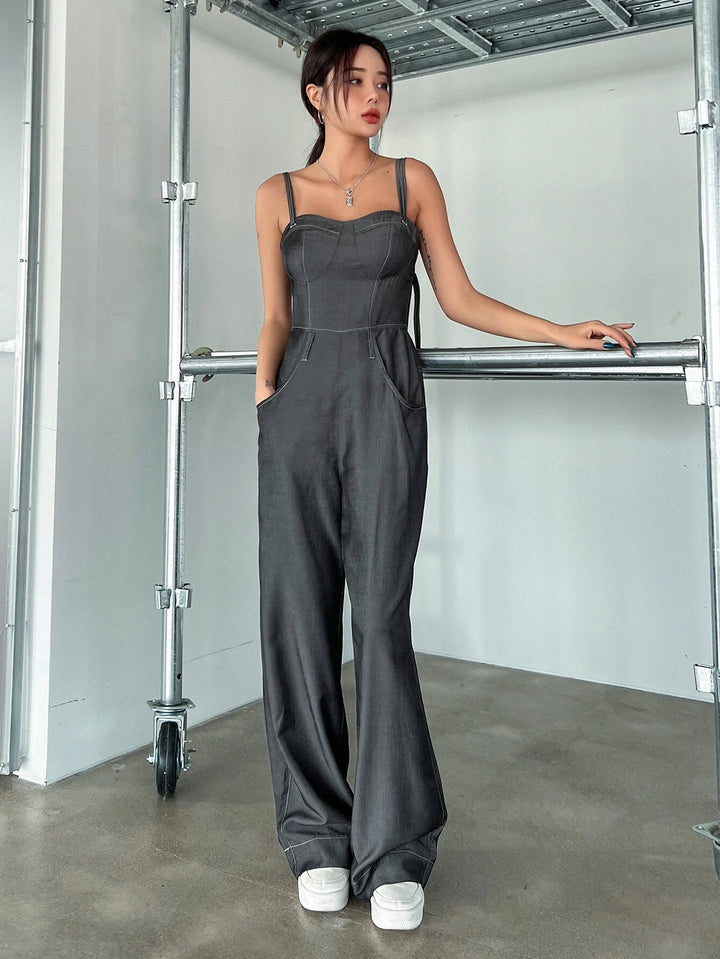 Casual Pocket Zip Cami Jumpsuit