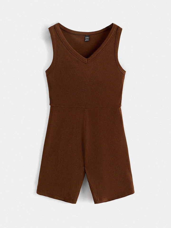 Cotton Solid V Neck Romper