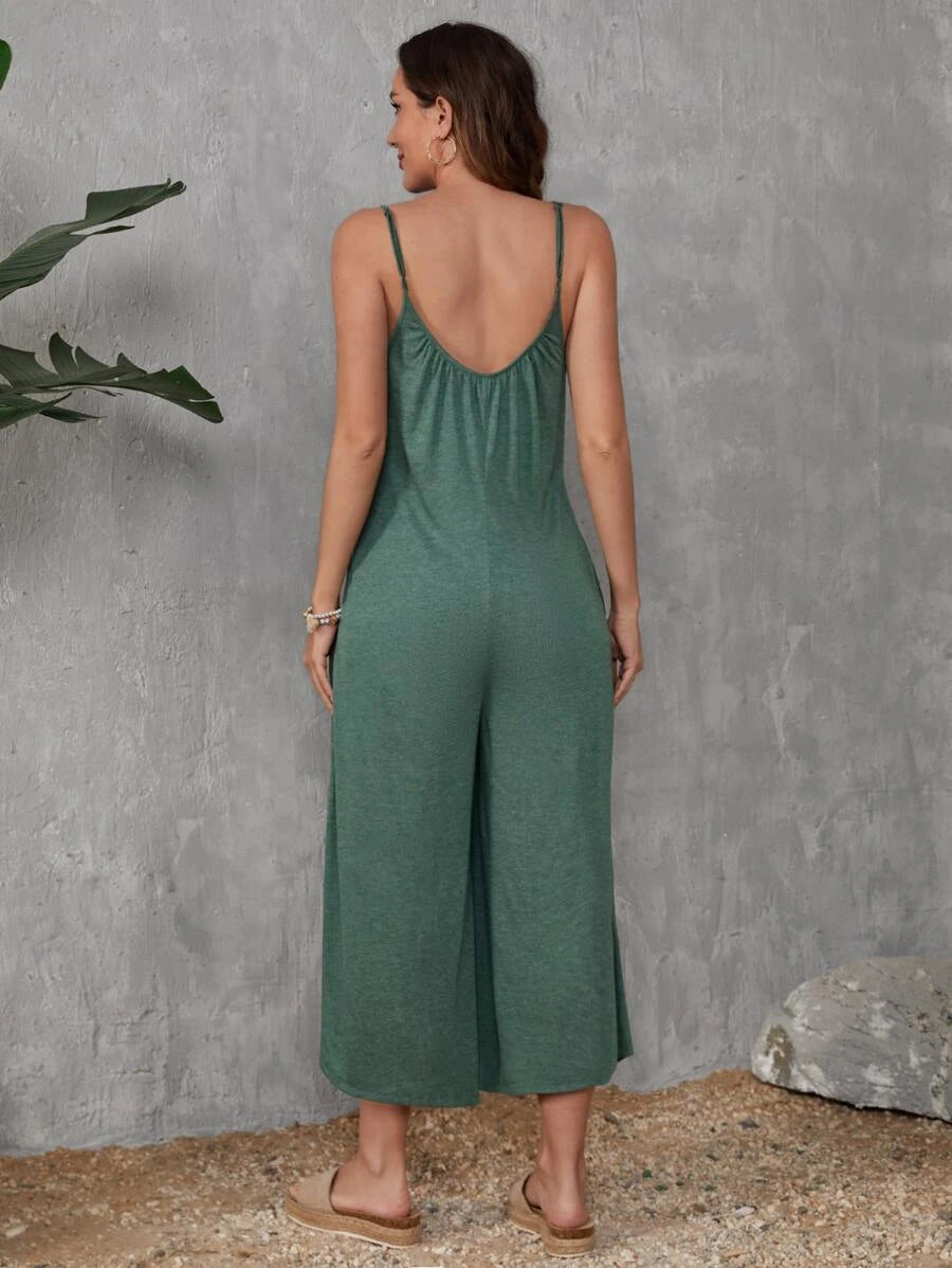 Solid Colored Pocket Cami Jumpsuit