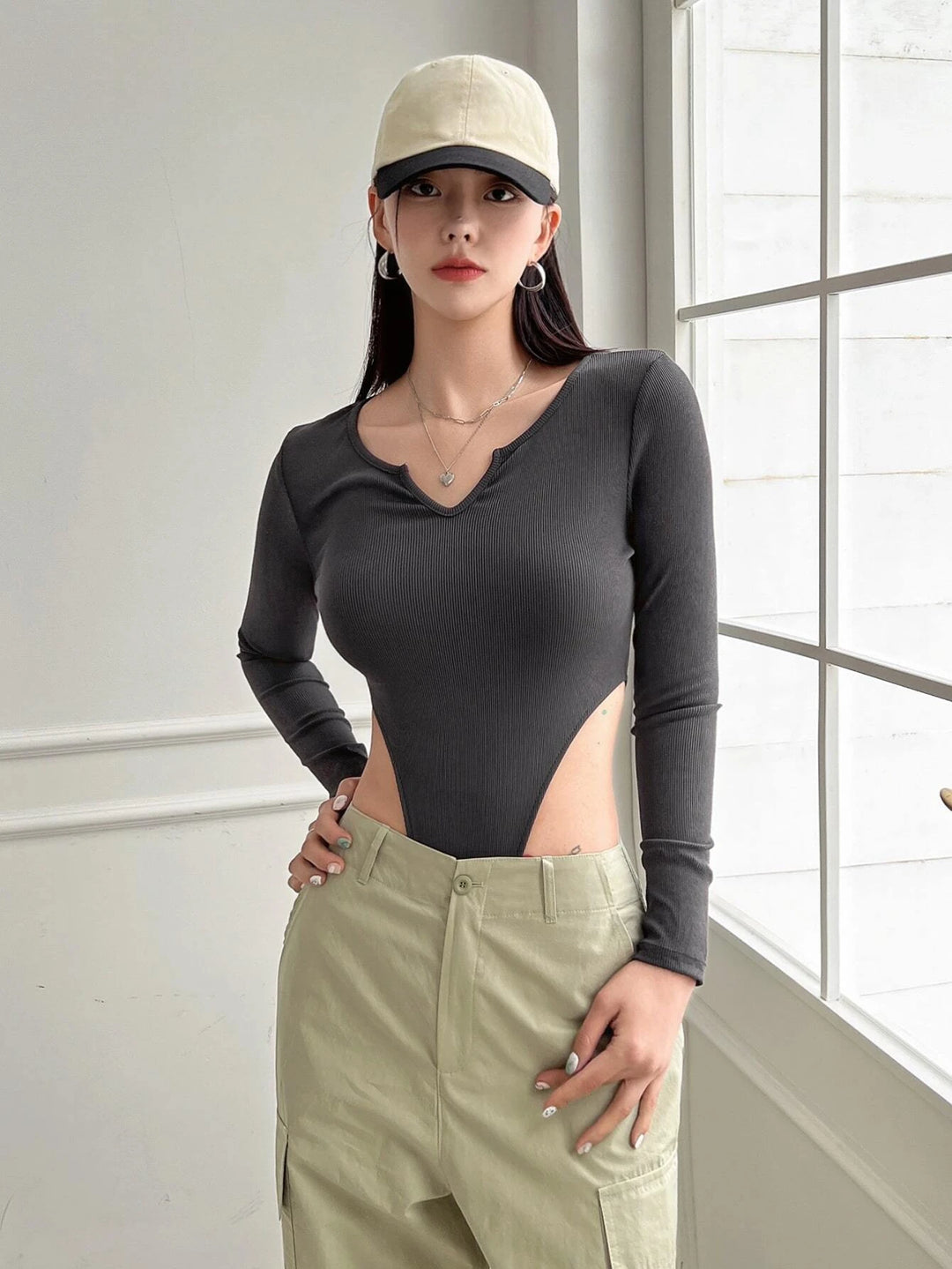 Notched Neck Slim Fit Bodysuit