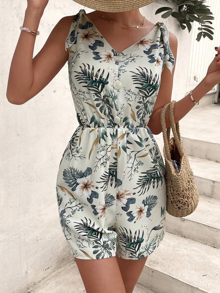 Printed Tie Shoulder Tank Romper