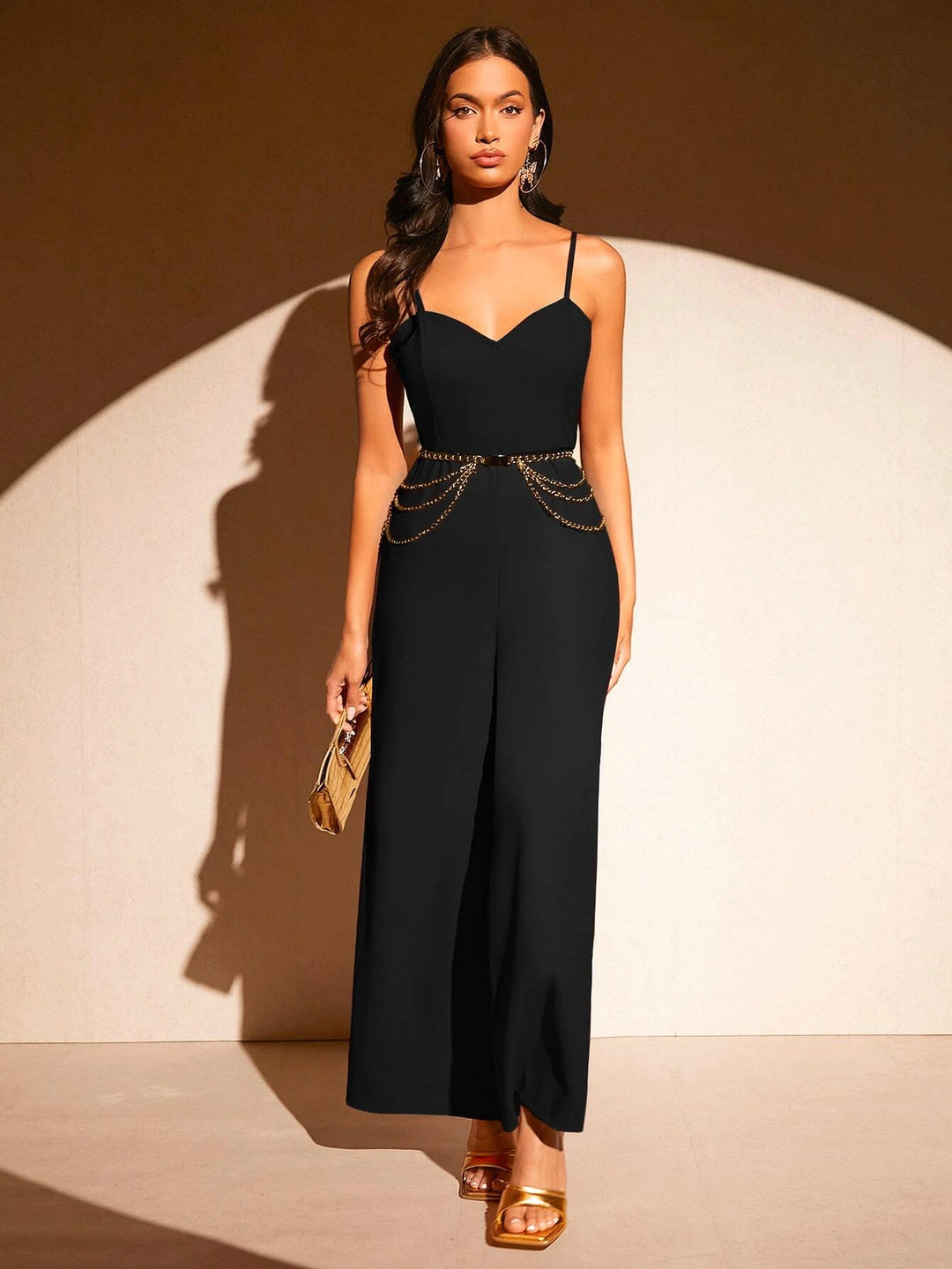 Solid Cami Jumpsuit Without Chain Belt