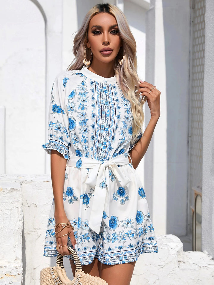 Floral Print Belted Romper