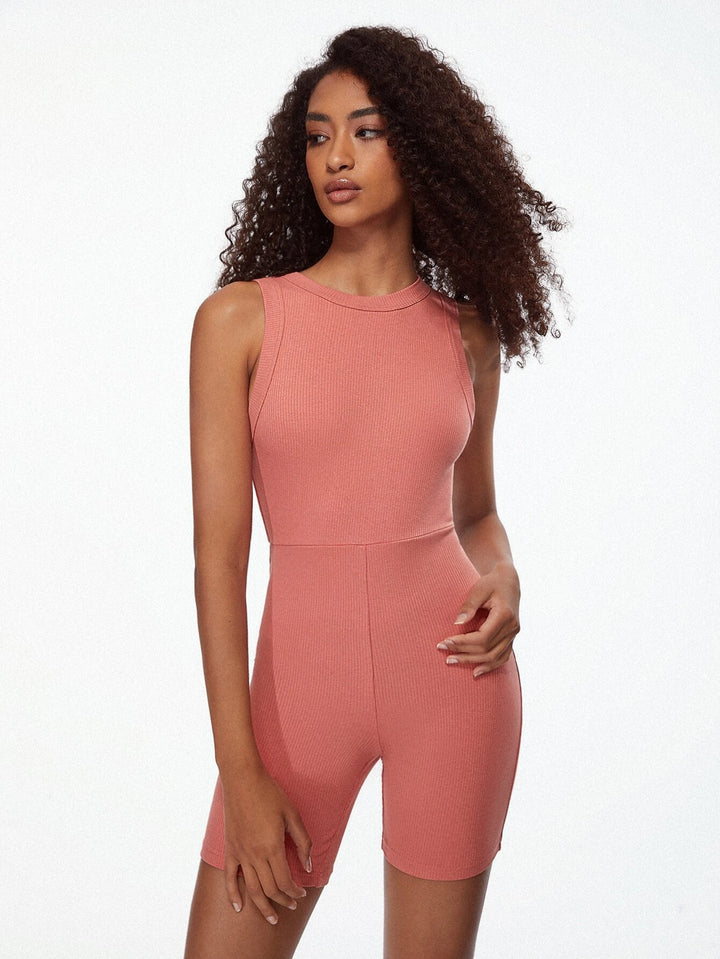 Ribbed Knit Unitard Romper