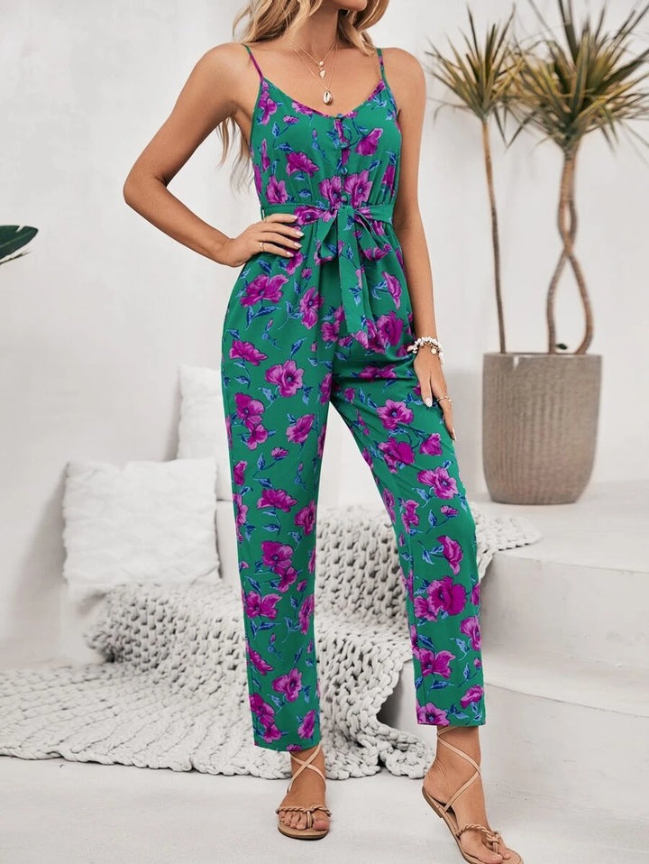 Frenchy Floral Print Belted Cami Jumpsuit