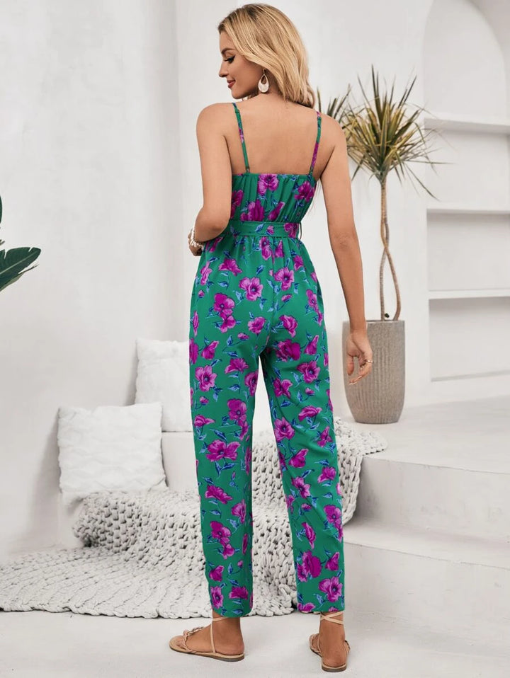 Frenchy Floral Print Belted Cami Jumpsuit
