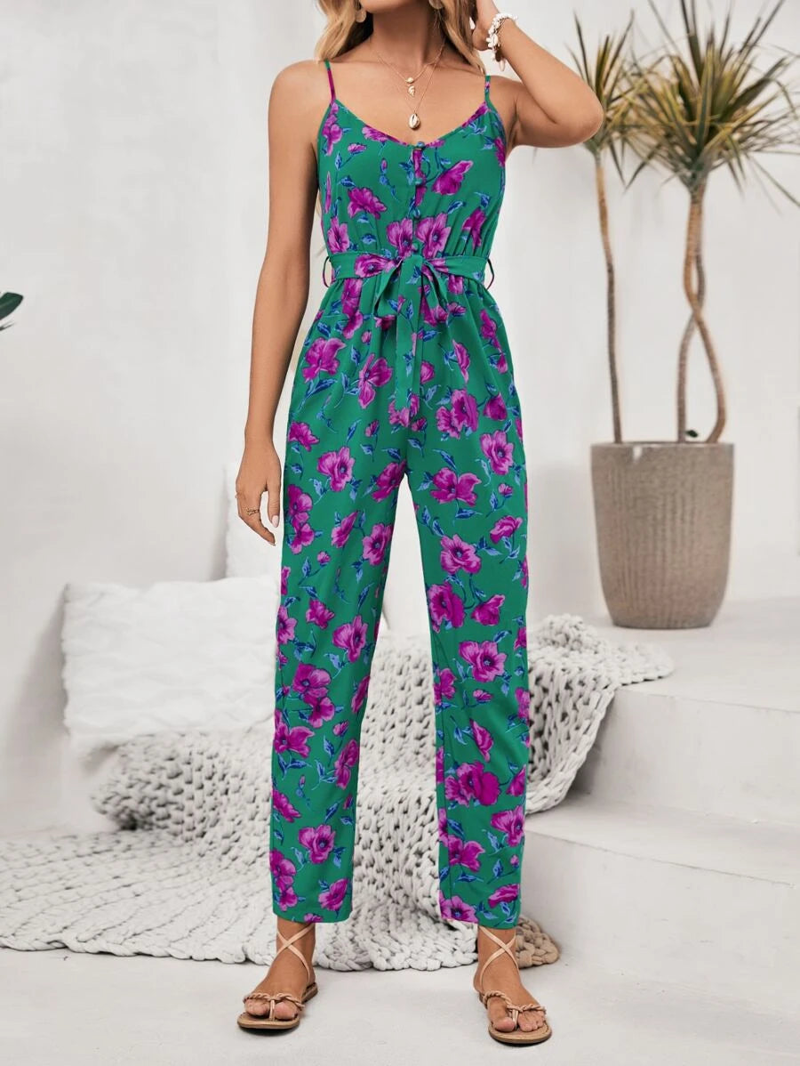 Frenchy Cami-Jumpsuit mit Blumenmuster und Gürtel