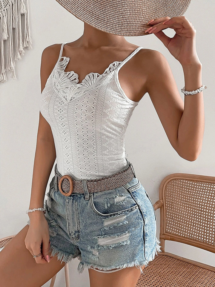 Guipure Lace Trim Cami Bodysuit