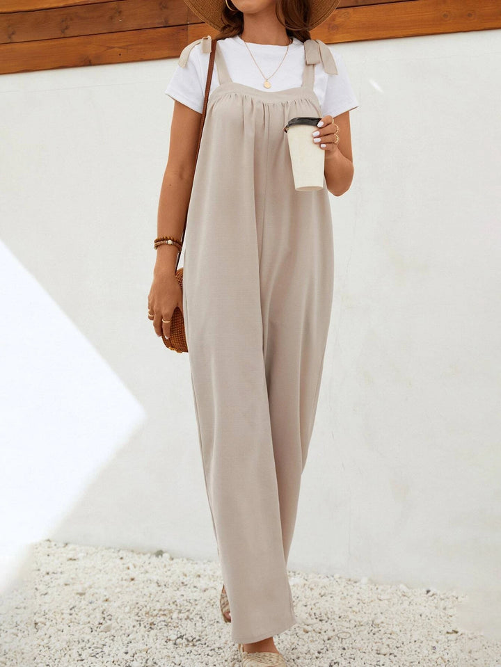 Solid Wide Leg Overall Jumpsuit Without Tee