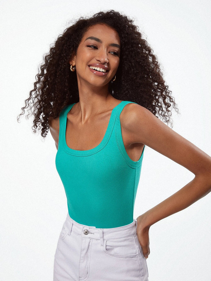 Solid Colored Scoop Neck Tank Bodysuit