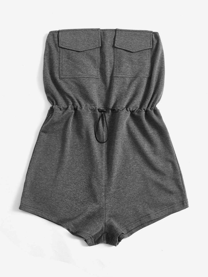 Flap Pocket Drawstring Waist Tube Romper