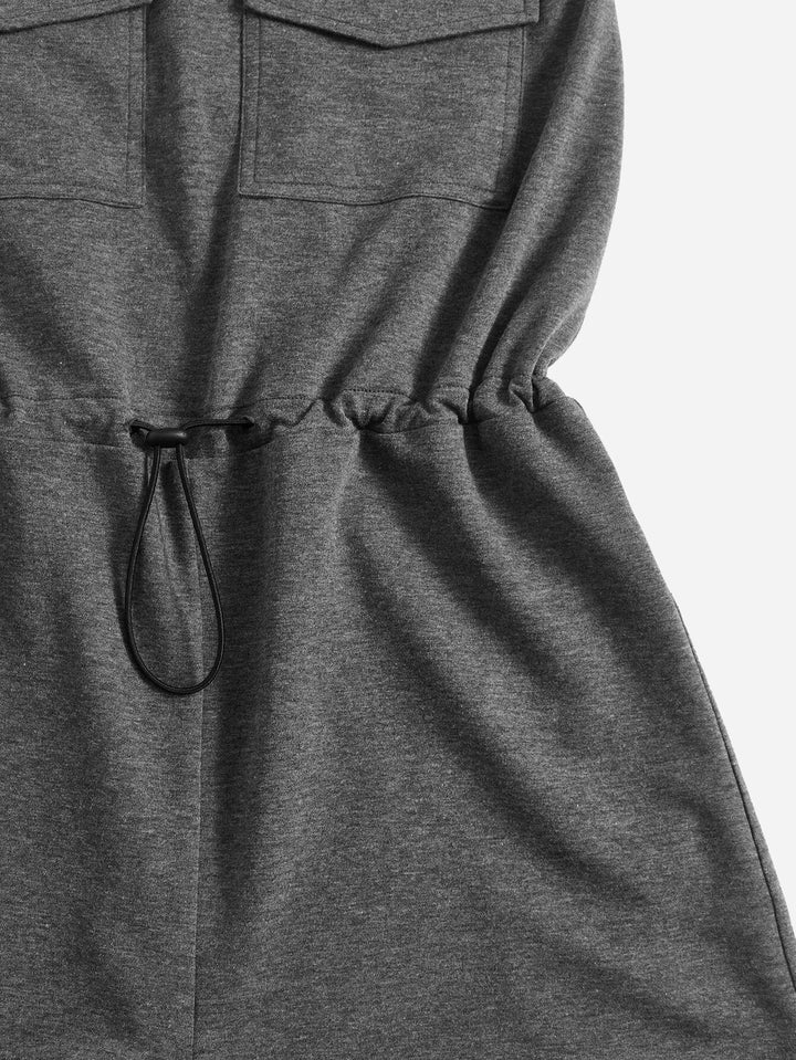 Flap Pocket Drawstring Waist Tube Romper