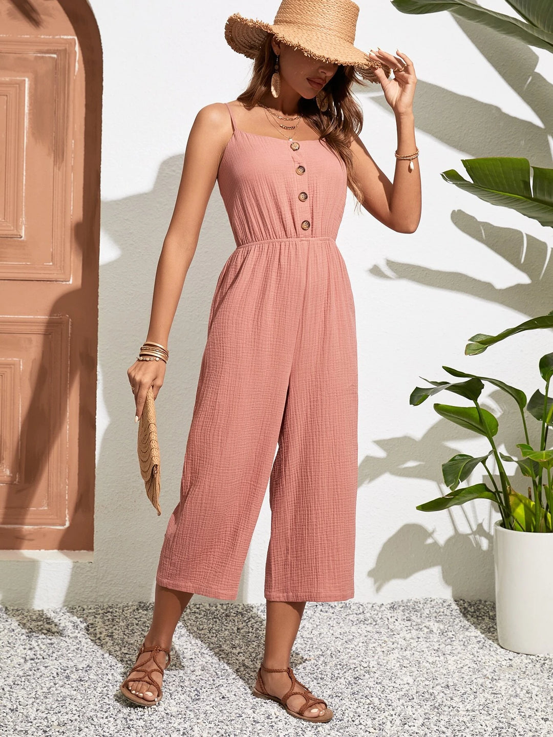 Ärmelloser Cami-Jumpsuit mit Knopfleiste vorne