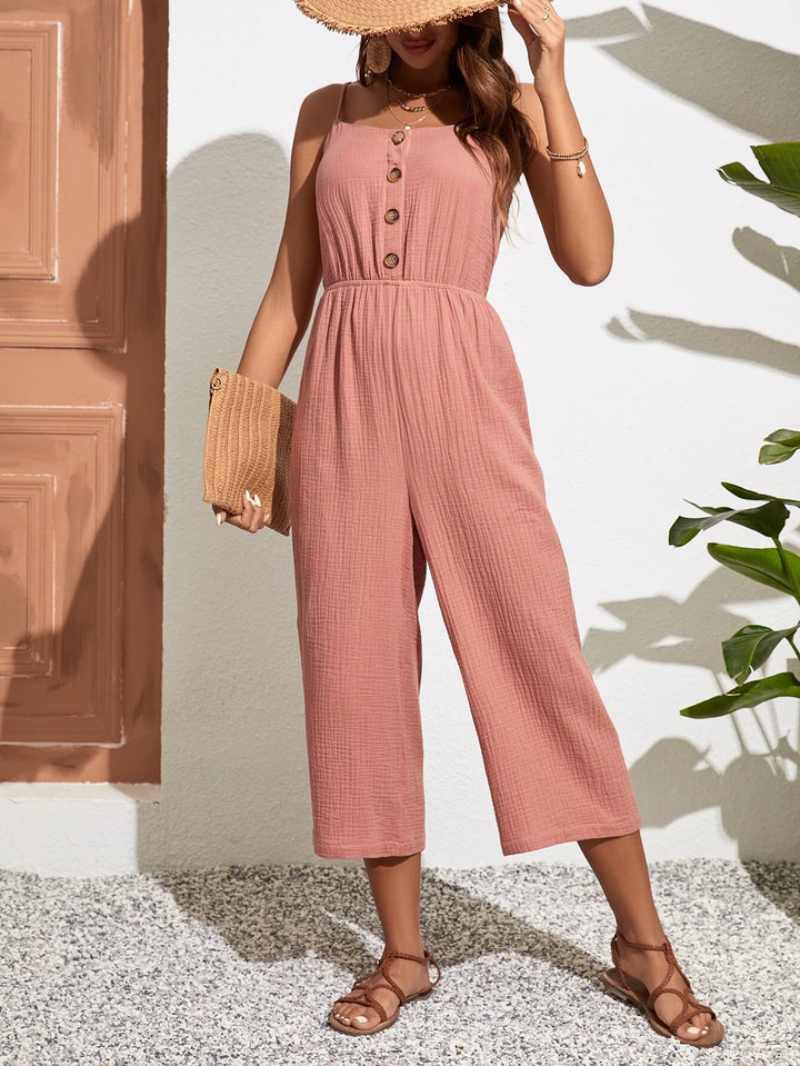 Button Front Sleeveless Cami Jumpsuit