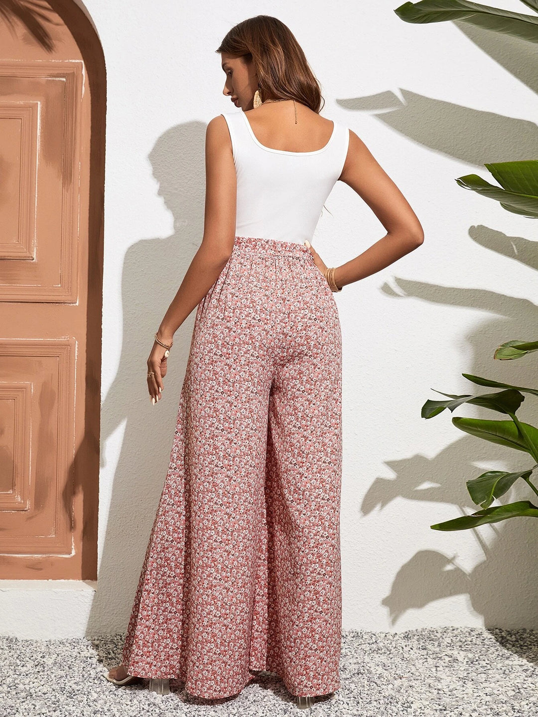 Ditsy Floral Print Belted Jumpsuit