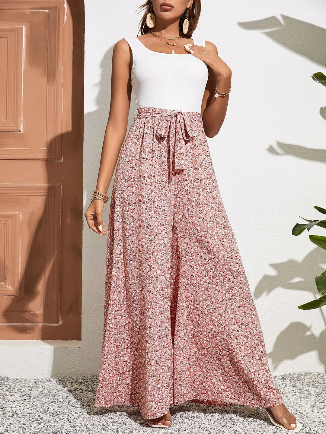 Ditsy Floral Print Belted Jumpsuit