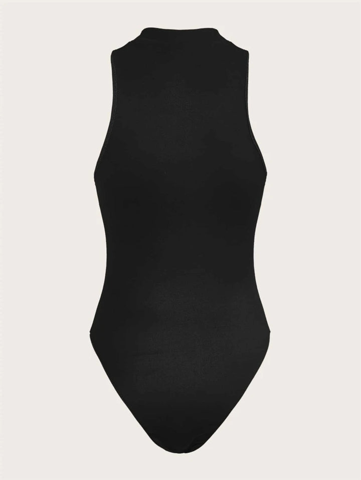Graphic Print Cut Out Mock Neck Bodysuit