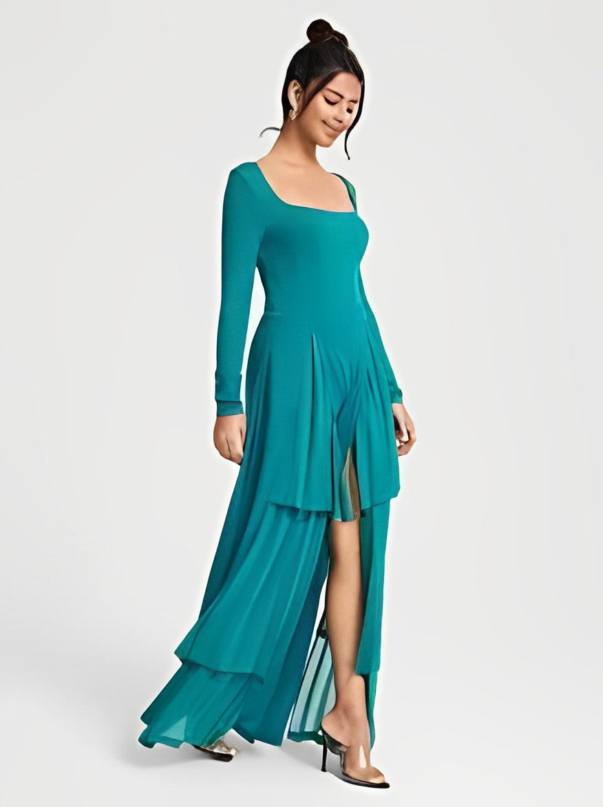 Global Square Neck Layer Hem Wide Leg Jumpsuit