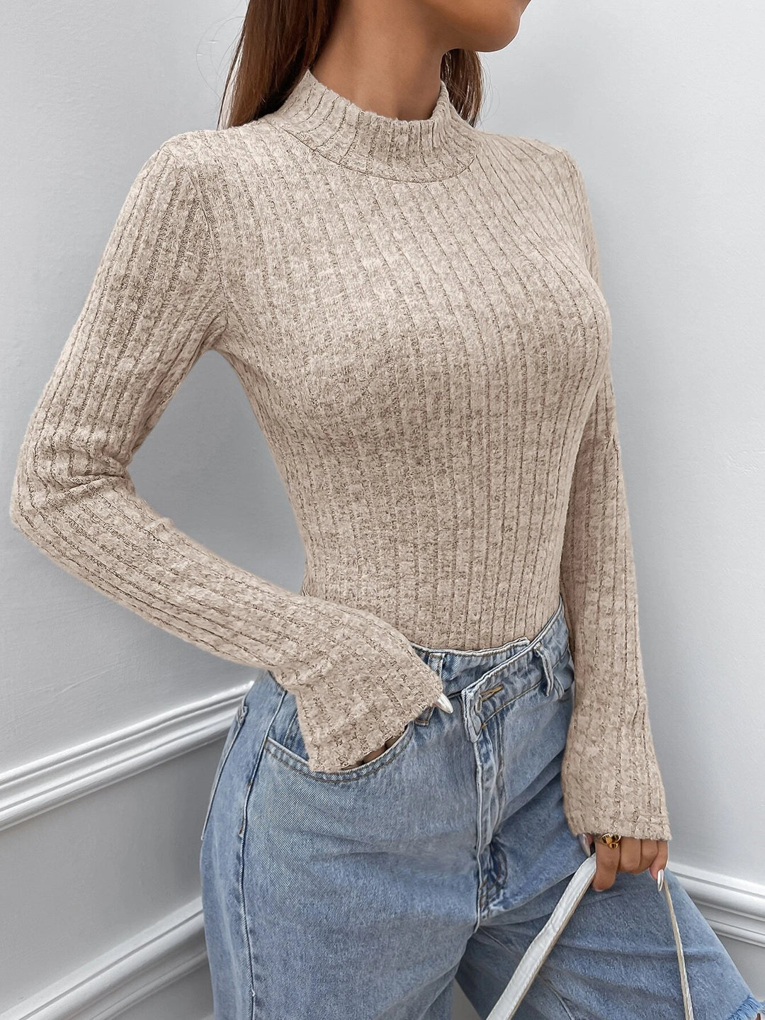 Mock Neck Rib Knit Bodysuit