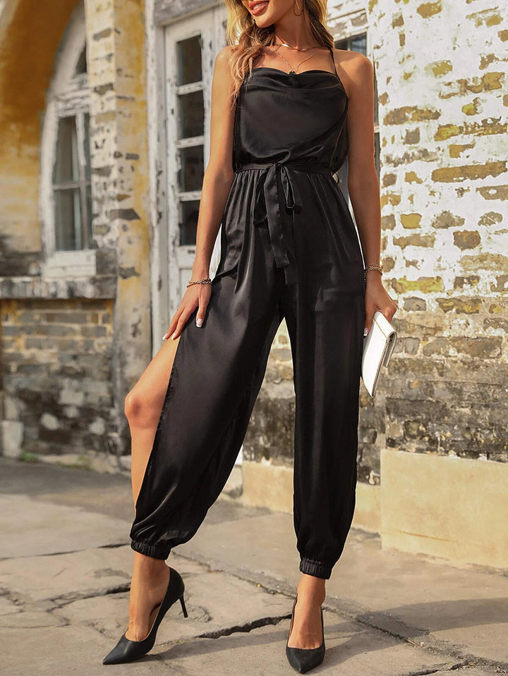 Solid Detail Belted Cami Jumpsuit
