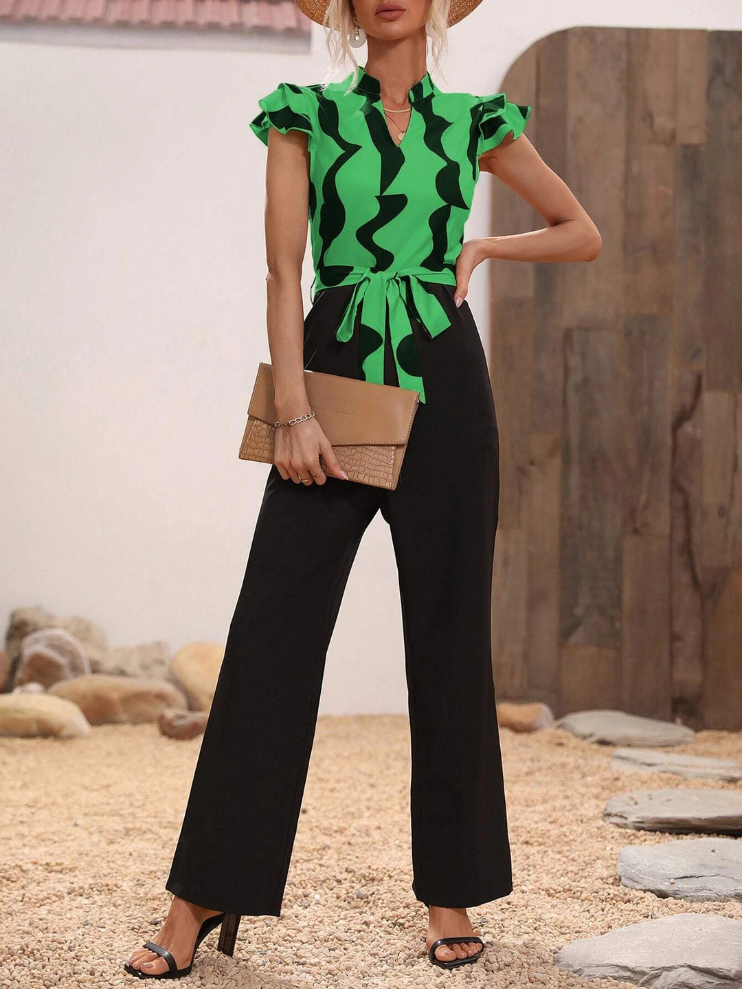 Butterfly Sleeve Belted Jumpsuit