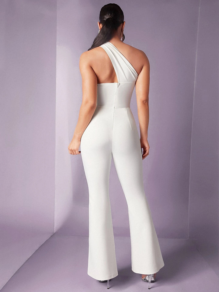 One Shoulder Flare Leg High Waist Jumpsuit