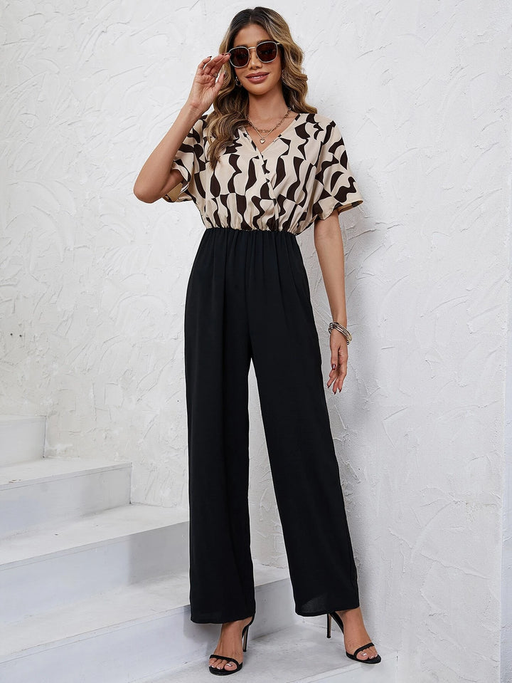 Graphic Print Batwing Sleeve Wide Leg Jumpsuit