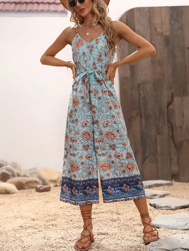 Floral Print Belted Jumpsuit