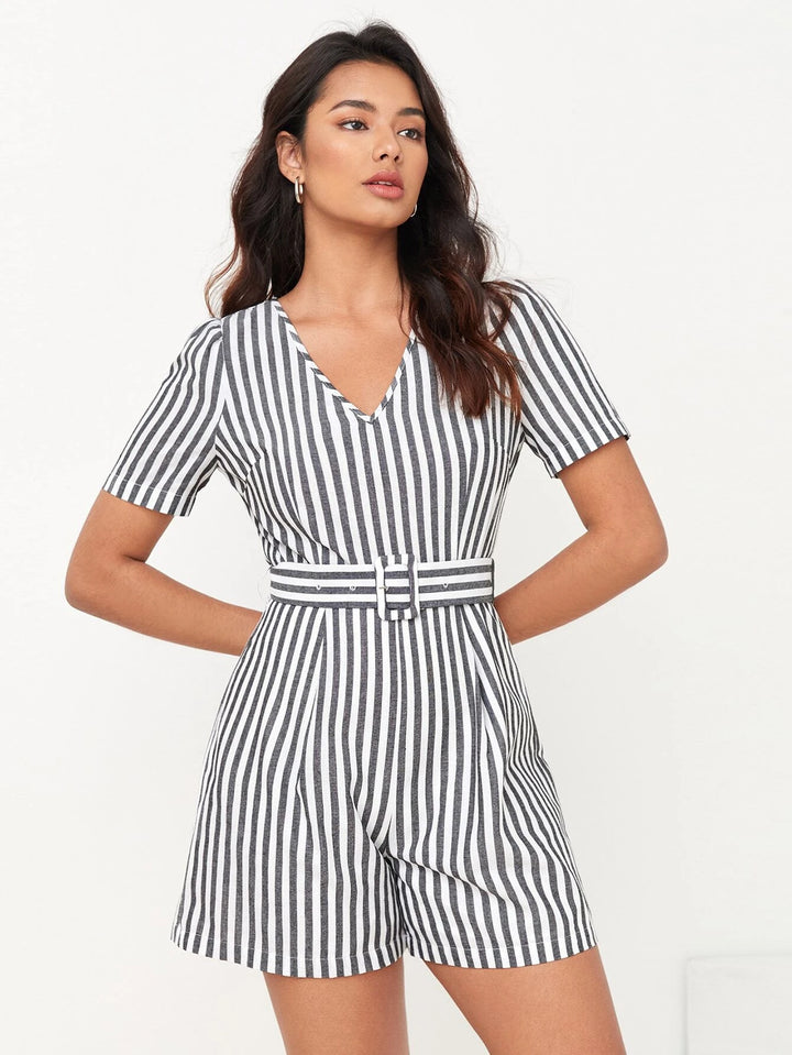 Striped Print Belted Romper