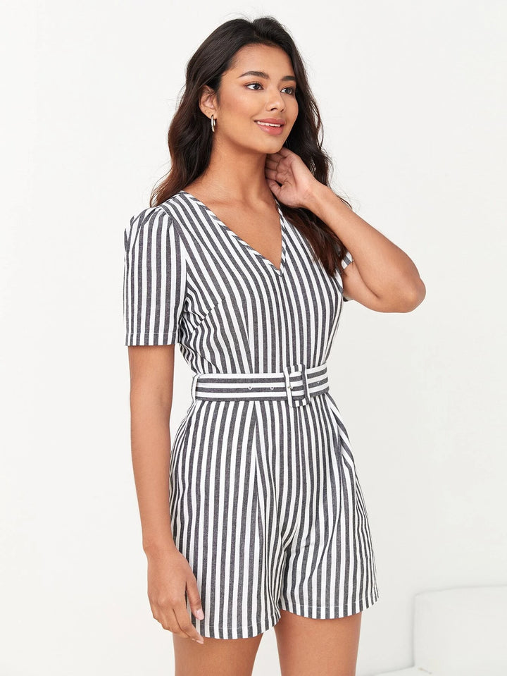 Striped Print Belted Romper