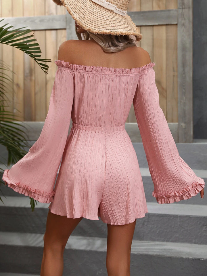 Off Shoulder Frill Trim Flounce Sleeve Romper