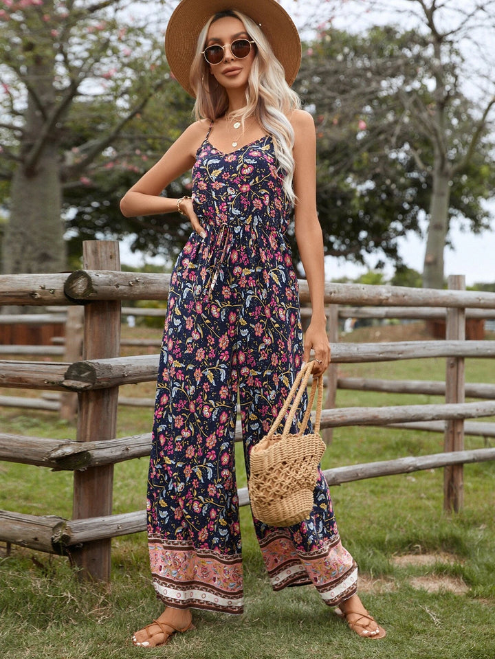 Floral Print Wide Leg Cami Jumpsuit