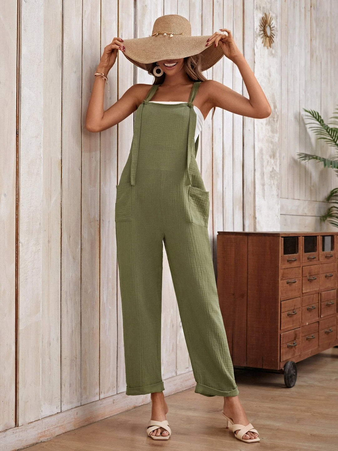 Pocket Patched Jumpsuit Without Tube Top