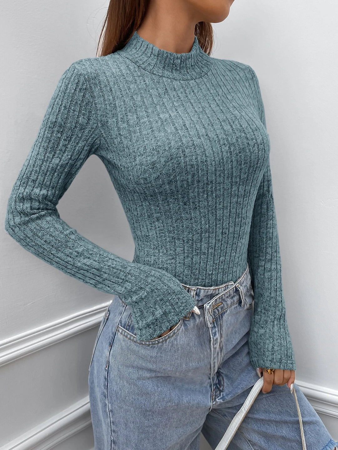 Mock Neck Rib Knit Bodysuit