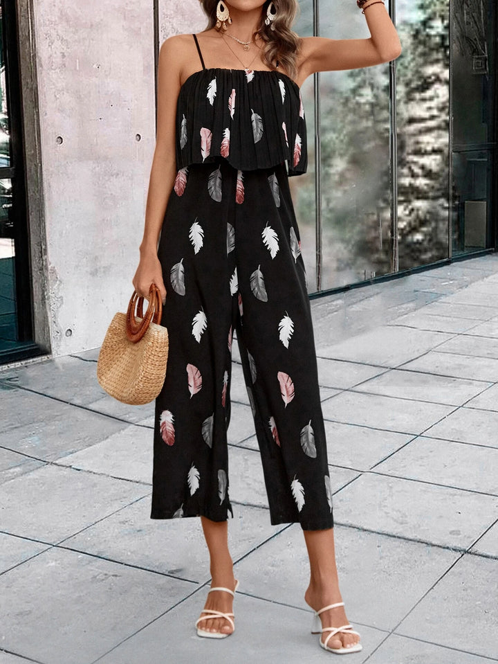 Cami-Jumpsuit mit Feder-Print 