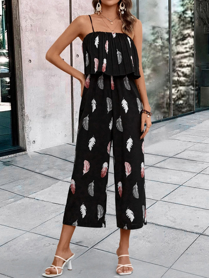 Cami-Jumpsuit mit Feder-Print 