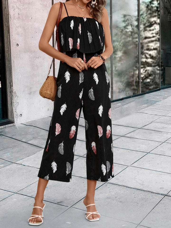 Feather Print Cami Jumpsuit