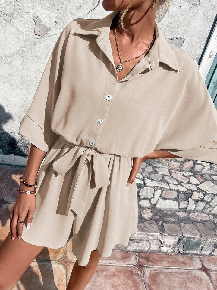 Batwing Sleeve Belted Shirt Romper