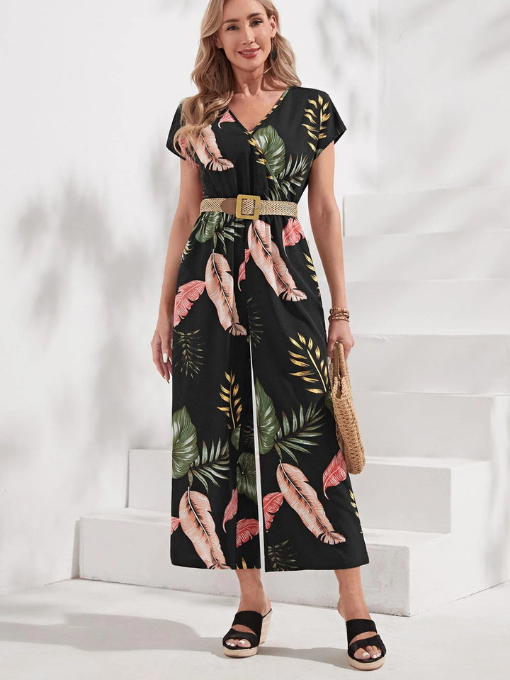 Print Batwing Sleeve Jumpsuit Without Belt