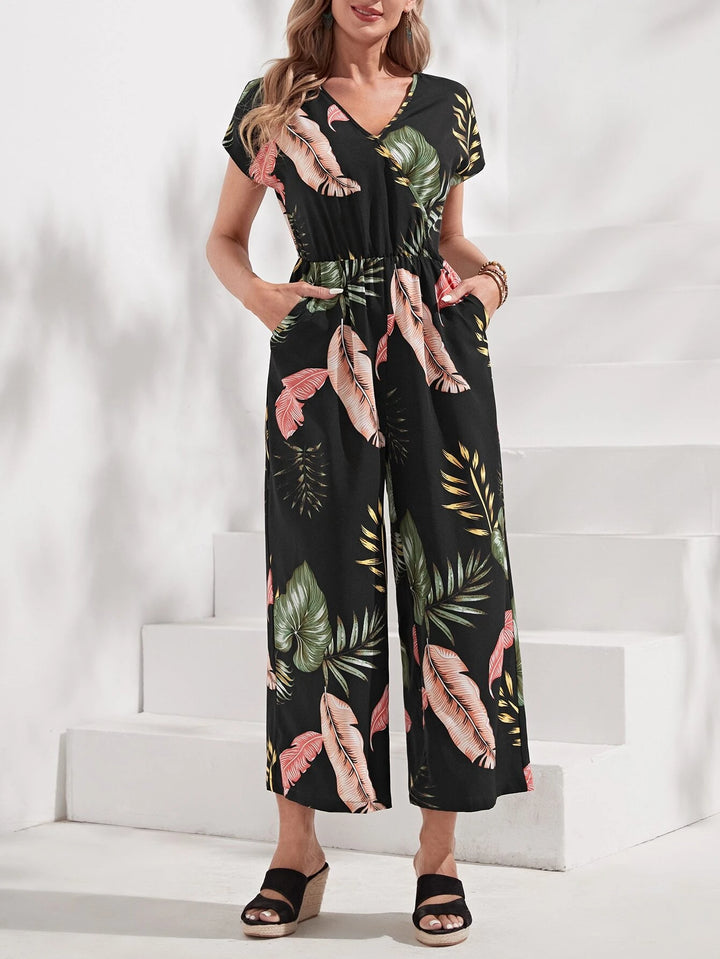 Print Batwing Sleeve Jumpsuit Without Belt