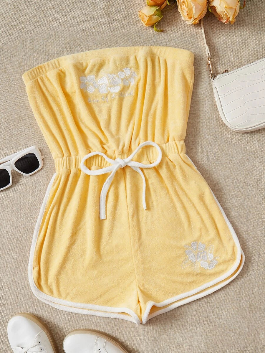 Floral Print Knot Front Tube Romper
