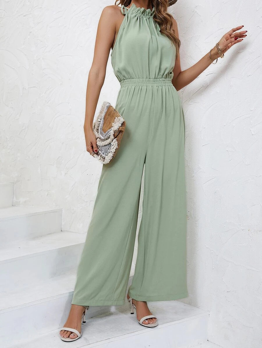 Frenchy Solid Knot Detail Halter Jumpsuit