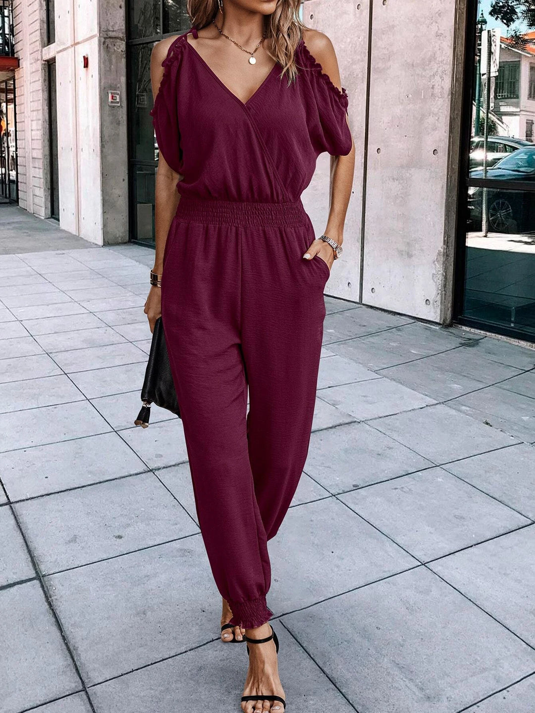 Short Sleeve With Slant Pockets Jumpsuit