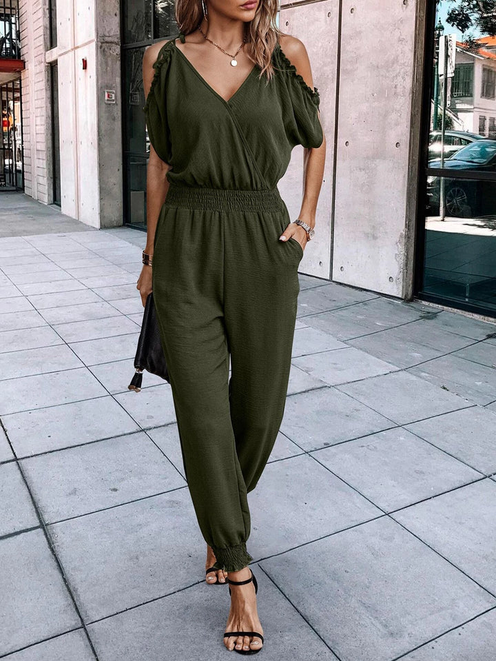 Short Sleeve With Slant Pockets Jumpsuit