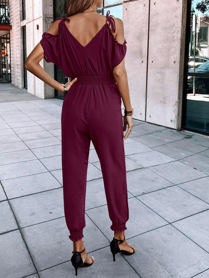 Short Sleeve With Slant Pockets Jumpsuit