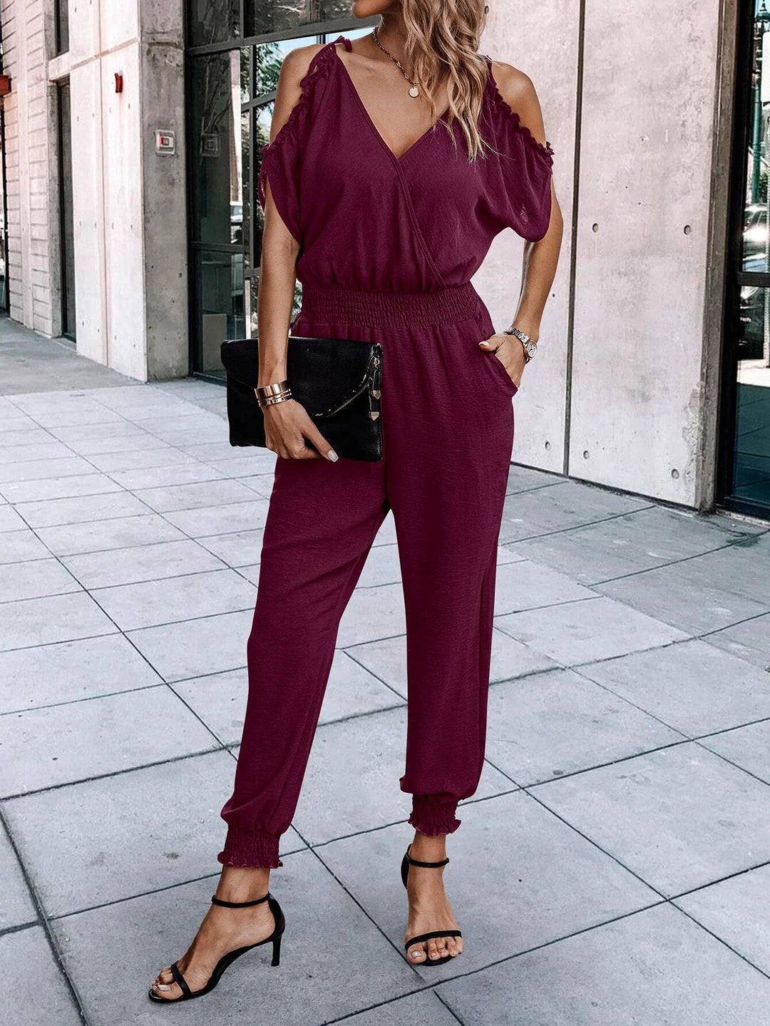 Short Sleeve With Slant Pockets Jumpsuit