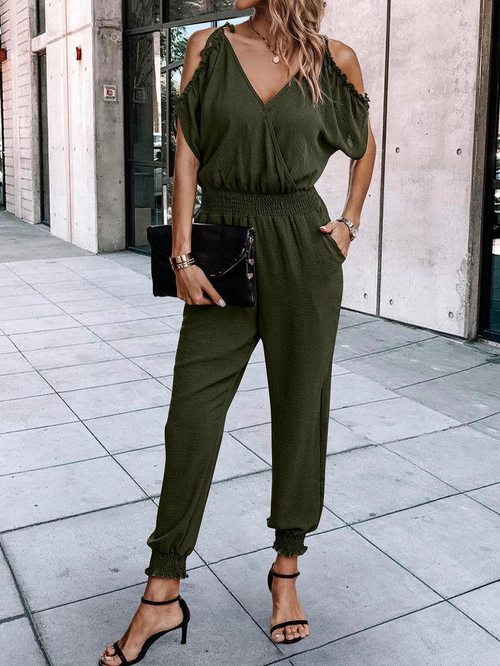 Short Sleeve With Slant Pockets Jumpsuit