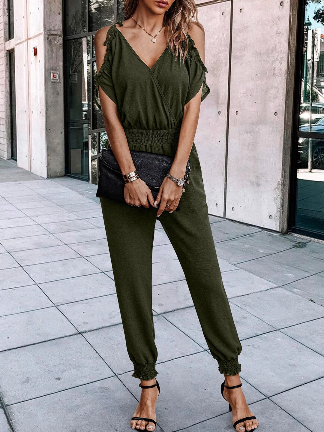 Short Sleeve With Slant Pockets Jumpsuit