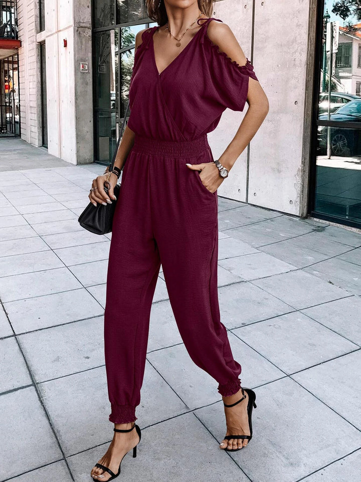 Short Sleeve With Slant Pockets Jumpsuit